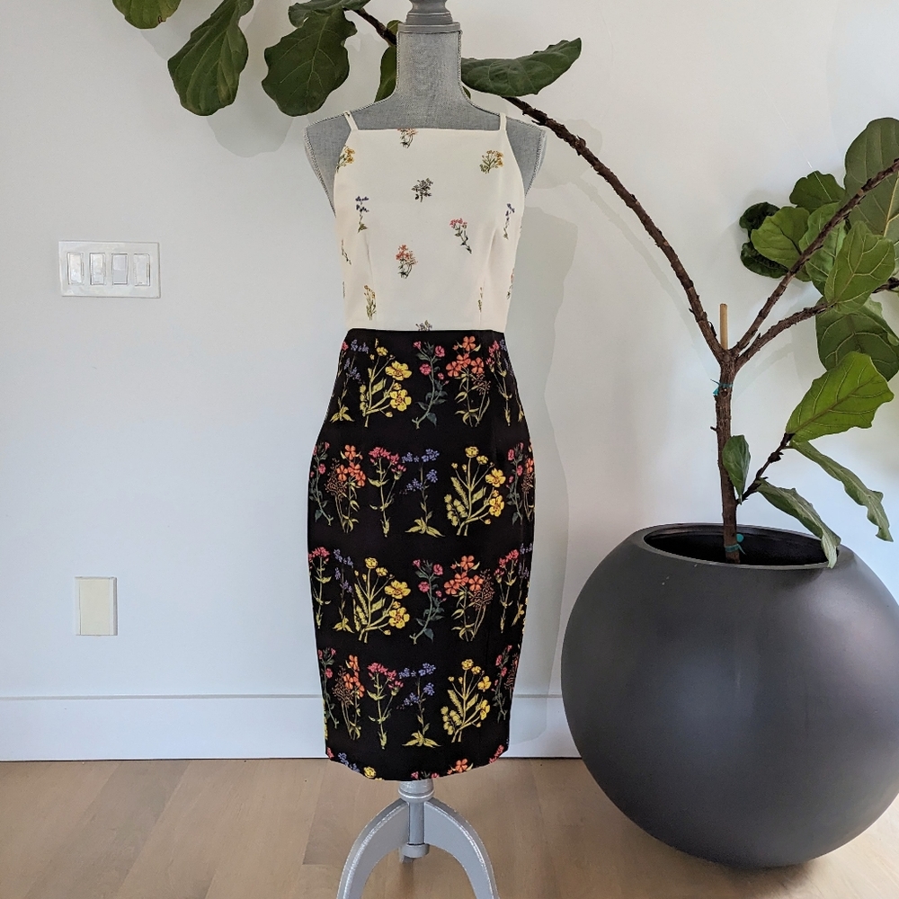 H&M black + white two-tone flower print dress